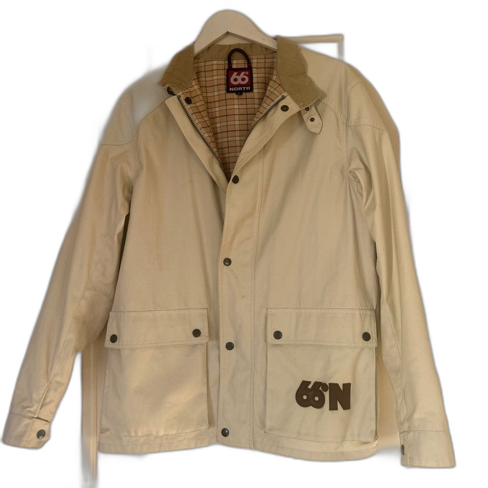 66°North Field Waxed Coat Men's XL Tan Beige Lightweight Jacket Collar Belted